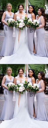 Mermaid V Neck Lavender Bridesmaid Dresses Long Sleeveless MyChicDress